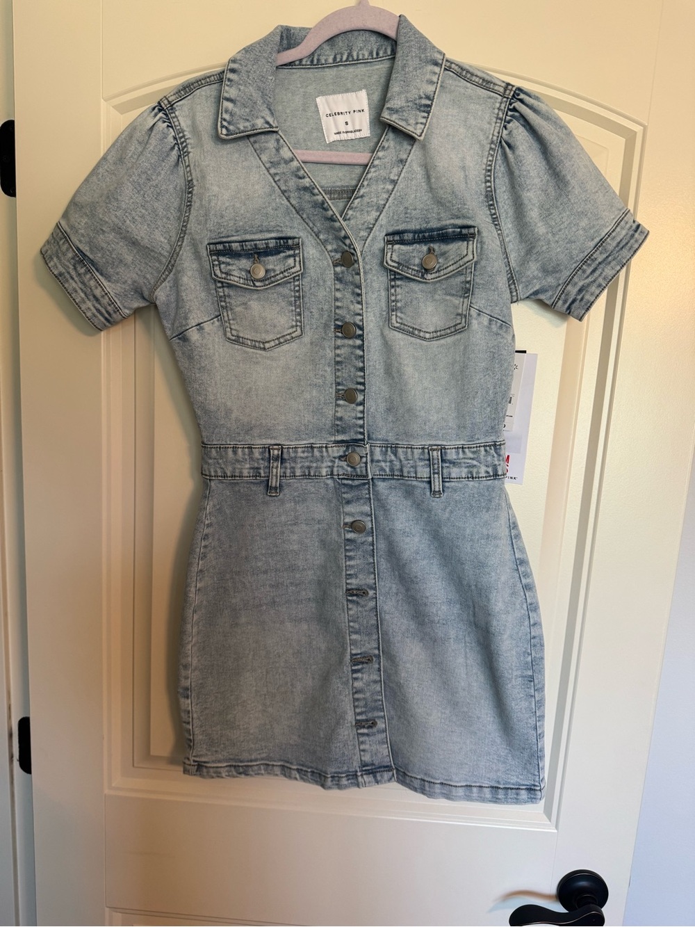 Celebrity Pink Light Wash Denim Mini Dress